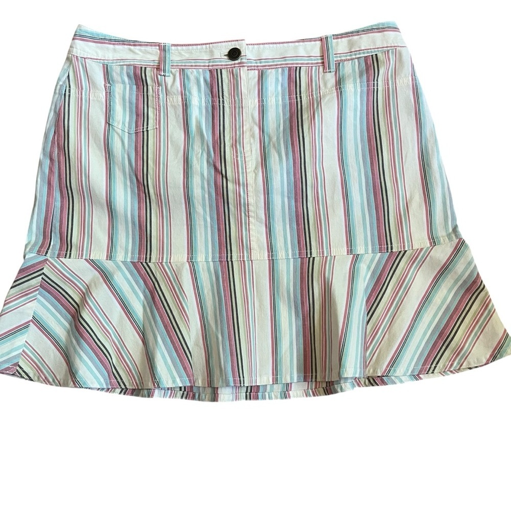 LOFT Vintage Y2K Pinstripe Colorful Pleated Back Pocket Jean Mini Skirt
